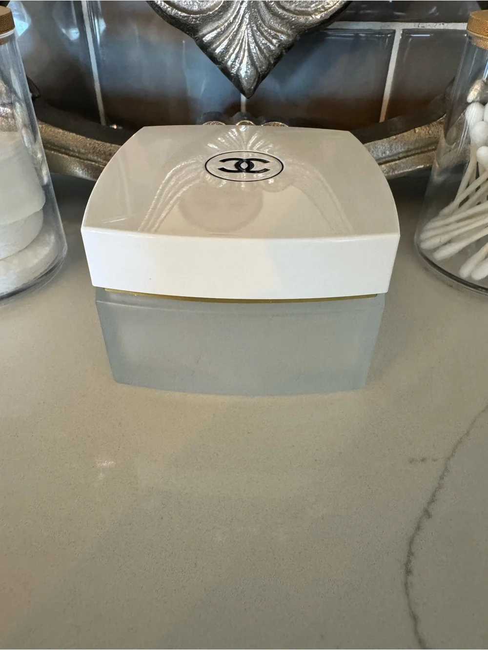 ‘CHANEL’ Authentic Frosted Heavy Glass Lidded Jar